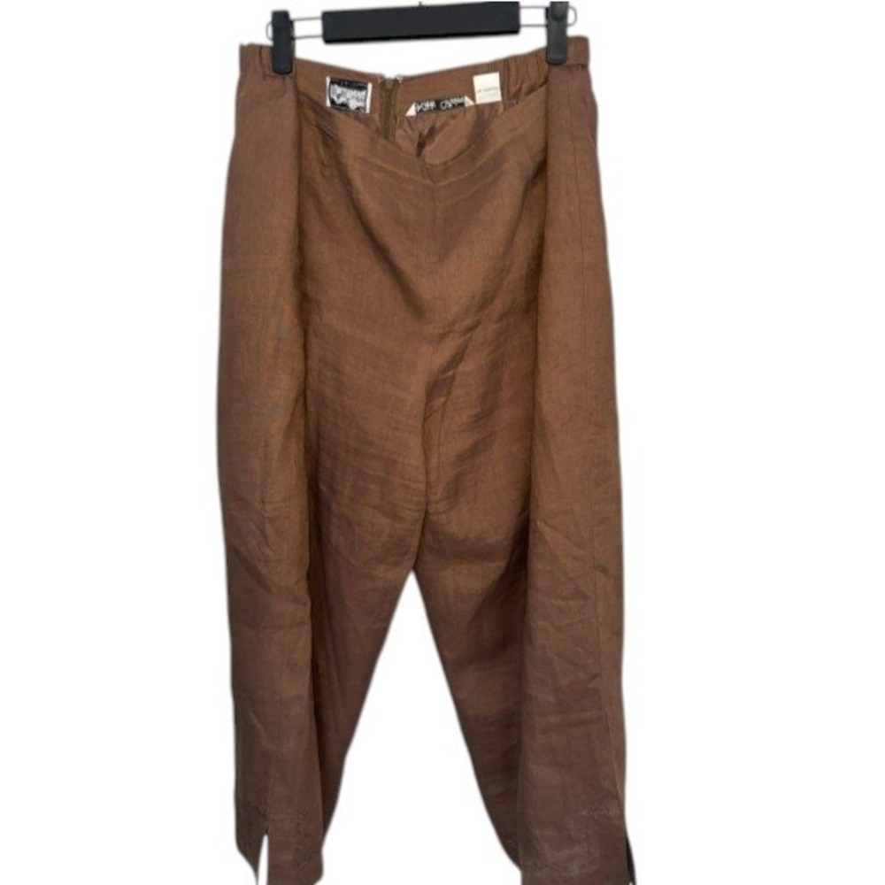 Nikki Valenti Womens 100% Irish Linen 2 Piece Pant Set Brown Embroidered Size 16 - Picture 10 of 13